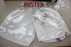 JAMES BUSTER DOUGLAS SIGNED WHITE BOXING TRUNKS FORMER CHAMP TYSON KO JSA CERT - Picture 1 of 2