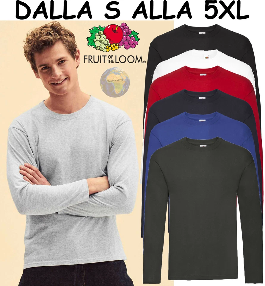 T-SHIRT da UOMO Maglia FRUIT OF THE LOOM Unisex MAGLIETTA a MANICHE LUNGHE Donna - Immagine 1 di 1