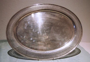 OVAL TRAY LARGE & HEAVY SILVER PLATED FINE OPEN WORK OLD BY REED & BARTON L: 23 - Picture 1 of 7