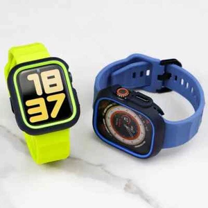Étui Sport Silicone Bracelet Mod Armure pour Apple Watch Ultra 10 9 8 7 6 Band Cover - Photo 1 sur 35