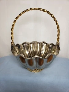 Vintage Silver Plated Basket with Gold Braided Riveted Handle & Base - Picture 1 of 8