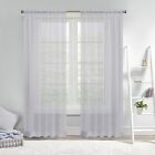 IRIS A pair of stripe patten Voile Curtain Slot Top solid sheer +tie backs