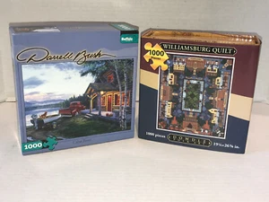 Lot 2 1000 Pc Puzzles Eric Dowdle Williamsburg Quilt & Darrell Bush Cabin Fever - Picture 1 of 9