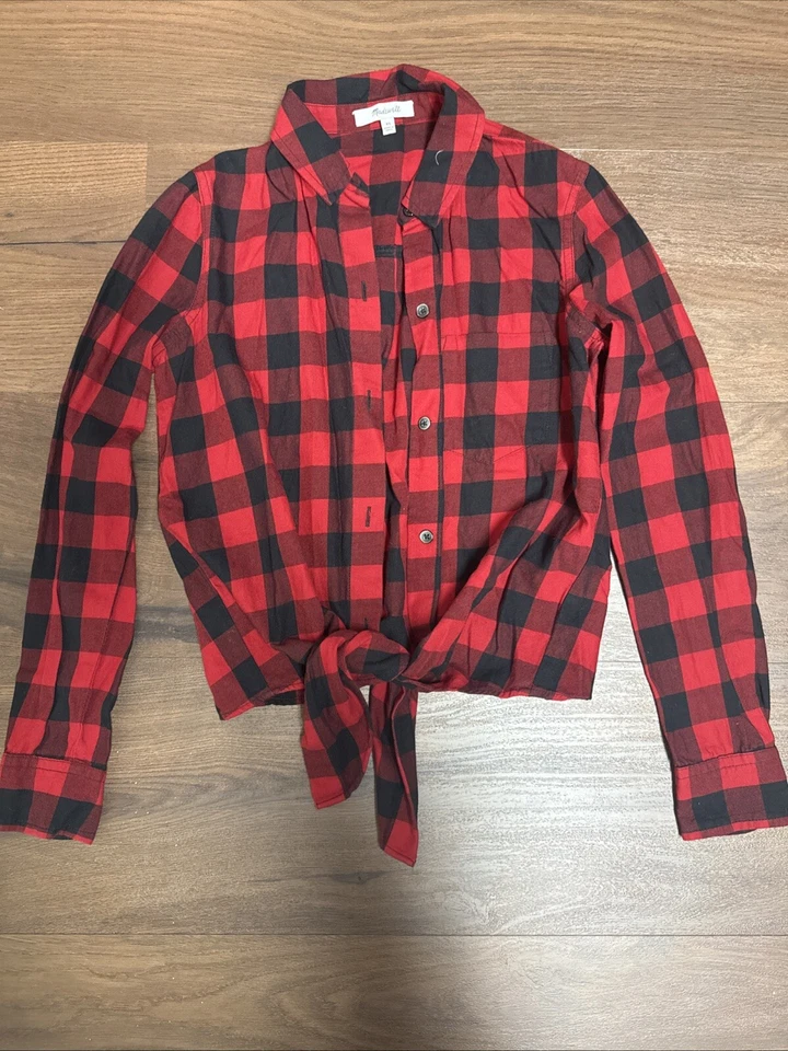 Madewell  XS Women’s Buffalo Plaid Button Up With Front Tie - Image 1 of 4