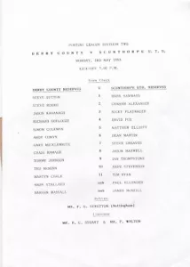 DERBY COUNTY V SCUNTHORPE UNITED ~ RESERVES ~ CENTRAL LEAGUE ~ 3 MAY 1993 - Picture 1 of 1