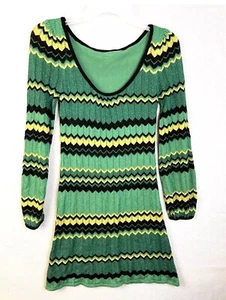 bebe Knit Dress Women's Small Green Black Metallic Short Flirty Party Club - Picture 1 of 6