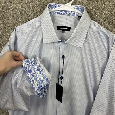 Рубашка с длинным рукавом на пуговицах Jared Lang синяя с манжетами пейсли мужская сбоку 17,5 - Изображение 1 из 4