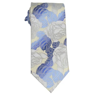 Dona Mens Tie 100% Silk Neckie Blue Silver Gray Ivory Rose Floral Formal/Wedding - Picture 1 of 23