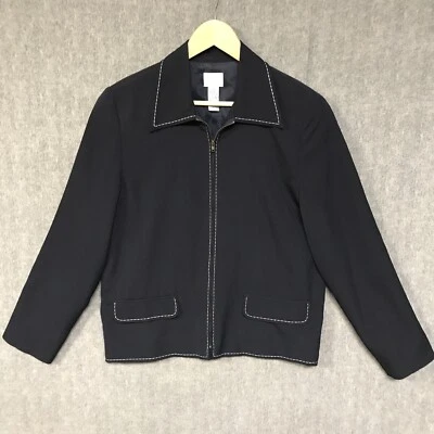 Emma James Jacket Womens 8 Blue Full Zip Lined Navy Shoulder Pads Long Sleeve - Image 1 of 4