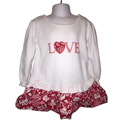 Niñas 4 Hechas a Mano Rojo y Blanco Manga Larga Volantes LOVE Monograma Túnica Top Vacaciones Foto 1 de 3