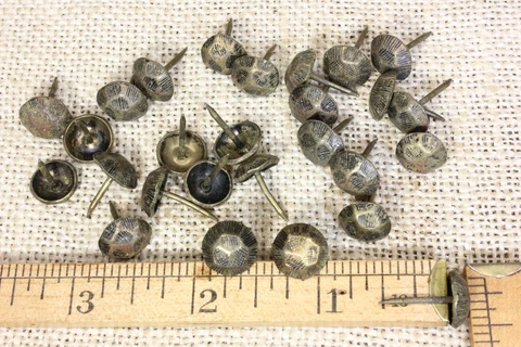 25 Hammered Upholstery Nails antique rustic Brass COLOR domed tacks vintage 7/16 Cover