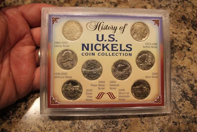 HISTORY OF U.S. NICKELS, 8- NICKELS, IN PLASTIC DISPLAY CASE, - Image 1 of 3