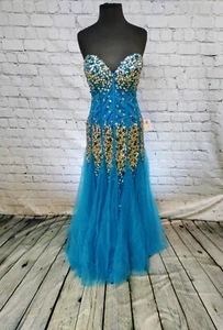 667 BEAUTIFUL PX1833 SZ 14 BLUE $398 FORMAL PARTY GOWN DRESS - Picture 1 of 10