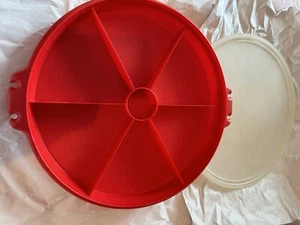 Vintage Red Tupperware Divided Tray With Lid - Picture 1 of 3