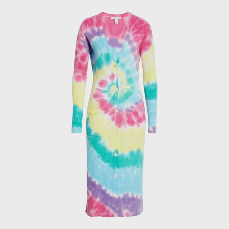 Maxi Cárdigan Otoño Cachemira 100% Cachemira Tie Dye en Brillante Multi Para Mujer M Foto 1 de 4