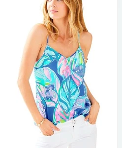 Lilly Pulitzer Silk Dusk Sleeveless Tank Top Purrfect Print Size Medium Tropical - Bild 1 von 9