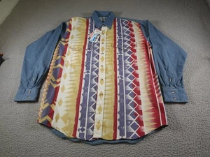 Vintage Roper Western Aztec Shirt Mens Large Blue Southwest Rodeo Ranch 90s USA - Picture 1 of 12