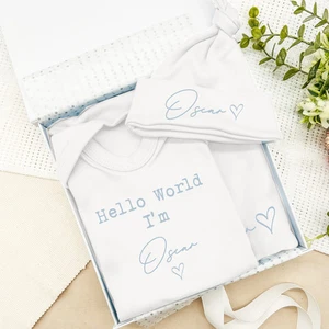 Personalised Boys Baby Script Name Clothing Optional Hamper Gift Set - Picture 1 of 5