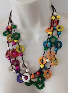 Hand crafted Boho Style Wooden hoops Necklace Multi Strand rainbow colours NEW - Picture 1 of 5
