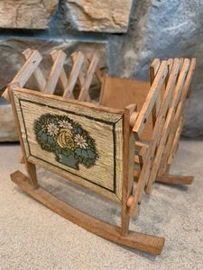 Antique Wood Doll Bed Accordion Style Wood Folding Doll Bed Cradle Rocker - Picture 1 of 5