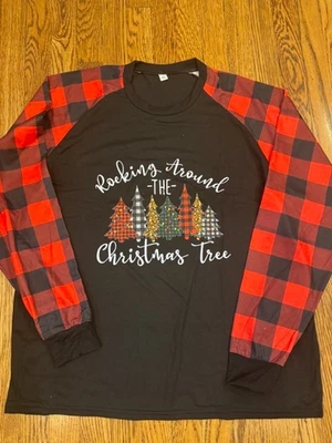 Счастливого Рождества крошечные деревья Buffalo клетку красный черный длинным рукавом женщин размер XL новый - Изображение 1 из 4
