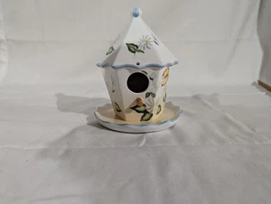 Blumen Keramik Vogelhaus, gelb, weiß und blau. 6,5" X 5. Ca. - Bild 1 von 9