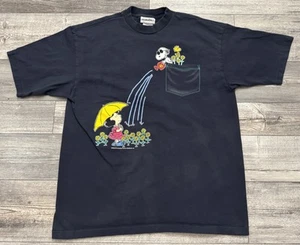 Vintage Peanuts Shirt Snoopy Lucy Mens 2XL Blue Charlie Brown Watering Flowers - Picture 1 of 8