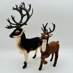 Byers’ Choice Reindeer Figurines Antlers Real Fur 12" Caribou Set of 2 Christmas - Picture 1 of 7
