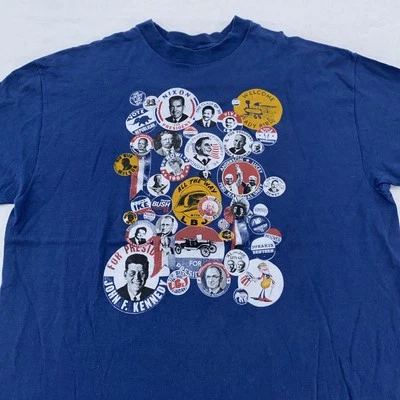 Camisa De Colección Presidente de los Estados Unidos Botones Para Hombres L/XL Kennedy Nixon LBJ Campaña Política Foto 1 de 4