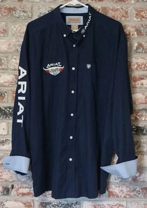 Men's Ariat World Series of Team Roping Rodeo Blue Embroidered Cowboy Shirt XL - Picture 1 of 11