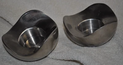 Georg Jensen Dinamarca Vintage PAR Candelabro Bloom Acero Inoxidable Firmado Foto 1 de 4