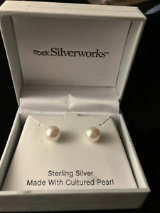 Belk Silverworks Sterling Silver Cultured Pearl Stud Earrings New W Box - Picture 1 of 6
