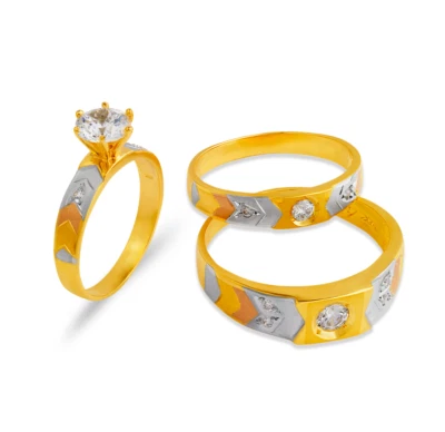 NEW 14K TRI COLOR GOLD WEDDING TRIO RING SET  - Image 1 of 2