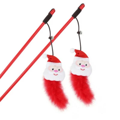 (CX021) 1 x Cat Kitten Toy, Soft Christmas Santa Father Christmas Teaser Wand