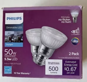 2 PHILIPS 50-Watt PAR20 Dimmable Daylight LED Flood Lights - 5000K - Picture 1 of 3