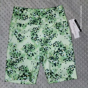 NANETTE LEPORE PLAY Core Compression Bike Shorts Green Leopard Print High Rise S - Picture 1 of 5