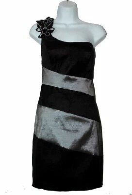 Vestido para mujer Dave & Johnny negro plata gris un hombro flor talla 9/10 NUEVO Foto 1 de 4