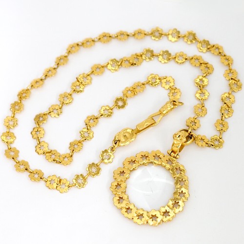 Collana CHANEL CC logo lente di ingrandimento fiore 33" tono oro 96P originale con scatola #7545