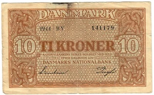 Denmark 10 Kroner 1944 VF "Pugh" - Picture 1 of 2