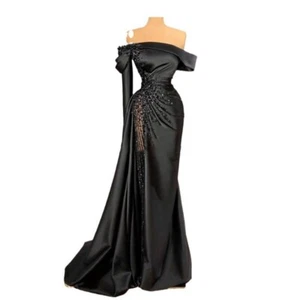 Mermaid Wedding Dresses Sequins Bridal Gowns Sexy Satin Side Split Sweep Train - Picture 1 of 19