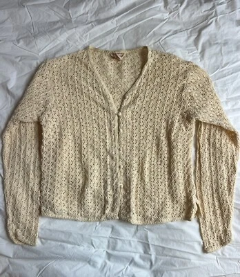 Cárdigan De Colección April Cornell Tejido Abierto Marfil Flor Crochet Coqueta Casa de Hadas Foto 1 de 4