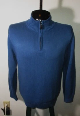 L.L. BEAN Blue 1/2 Zip Tight Knit Cotton Sweater Men's Size M Reg. - Image 1 of 4