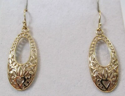 Pendientes colgantes abiertos de plata de ley (oro sobre) filigrana ovalada corazón y vid Foto 1 de 4