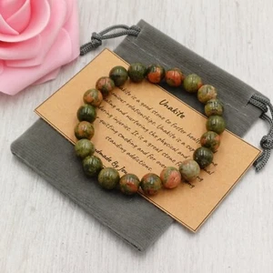 UNAKITE Bracelet Stretch Fit Handmade + Gift Bag & Card Crystal Gemstone 8mm - Picture 1 of 6