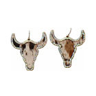 Blazin Roxx Silver Strike Cow Hide Crystal Bull Head Earrings D460013305
