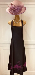 Jacques Vert Special Occasion Midi Black /Cerise Embroidered Strappy UK 14 Dress - Picture 1 of 9