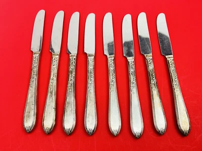 Cuchillos de Cena Vintage WM Rogers Plato Plateado 8 Piezas Diseño Floral Rosa Foto 1 de 4