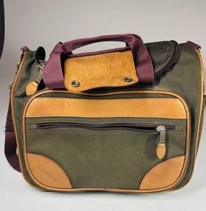 Vintage L.L. Bean Weekenders Travel Bag Green Canvas Leather Trim Strap Vaction - Picture 1 of 10