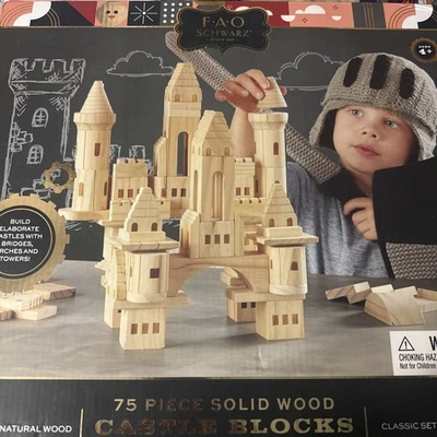 FAO Schwarz 75 Piece CASTLE BLOCKS Solid Wood Classic Building Set NEW - Image 1 of 2