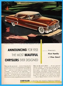 1953 Chrysler New Yorker Deluxe Newport Car THE MOST BEAUTIFUL 1952 Ad - Picture 1 of 1